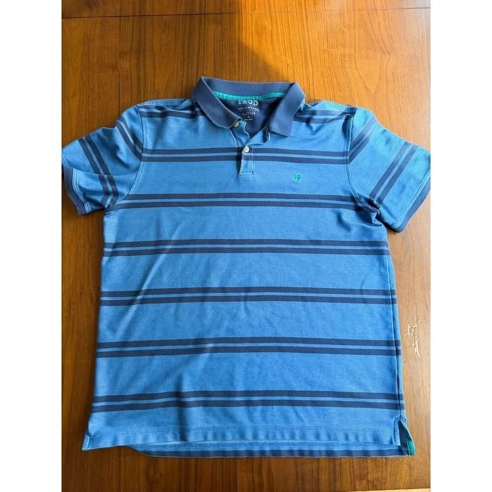 IZOD Men's Advantage Performance Blue Striped Short Sleeve Polo Shirt - Size XL
